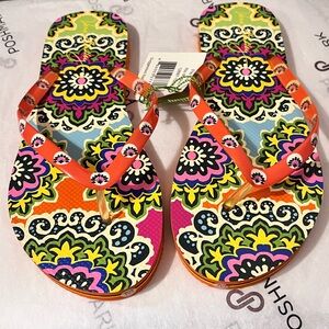VERA BRADLEY NWT AUTHENTIC MULTI-COLOR/ORANGE FLORAL DESIGN FLIP FLOP SANDALS